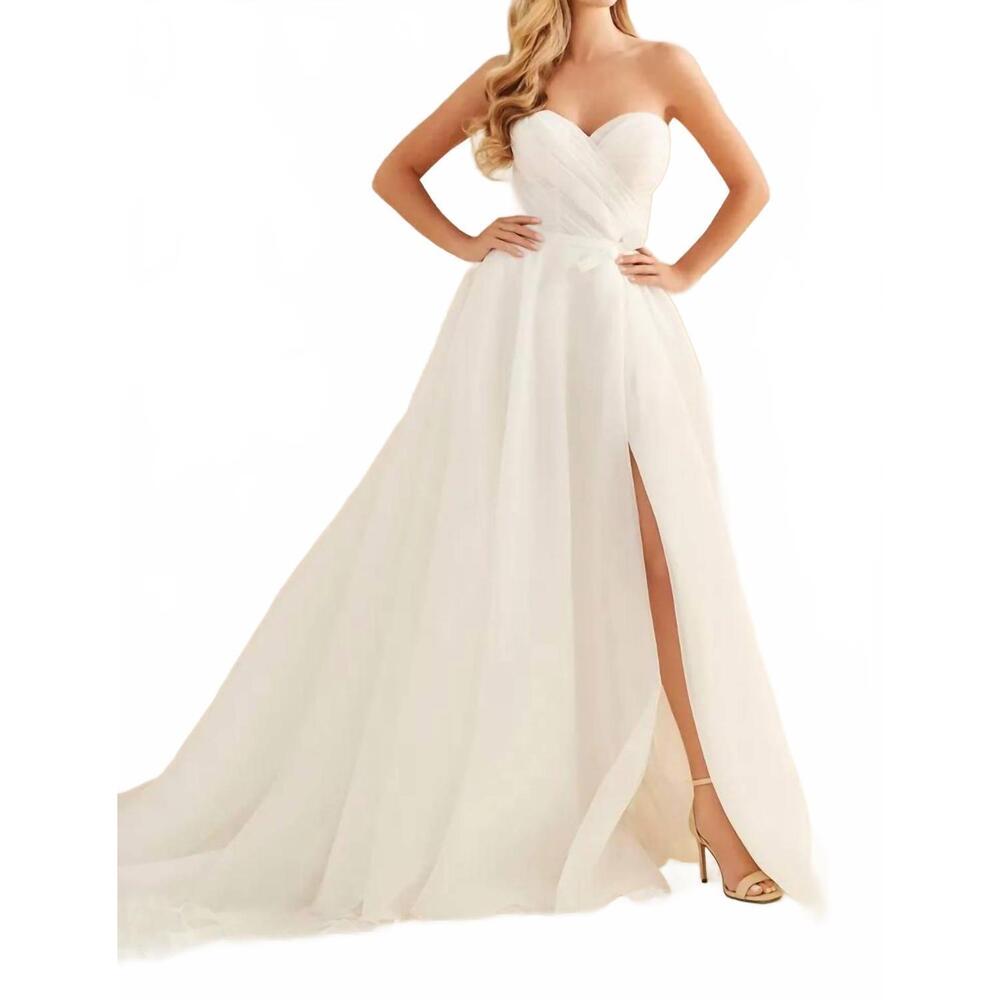 NEW ENCHANTING BY MON CHERI organza wedding ball gown with lace-up back in white